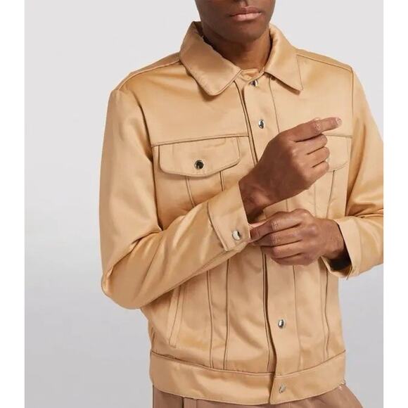 Keiser Clark Silky Copper Satin Trucker Jacket Size Medium Retail $550 - Picture 3 of 15